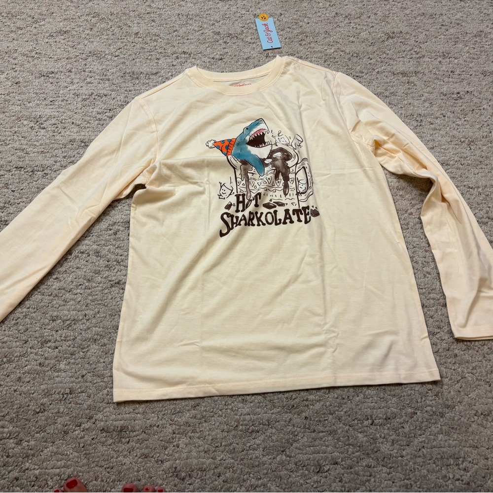 Kids Cream Shark Graphic Long Sleeve Shirt